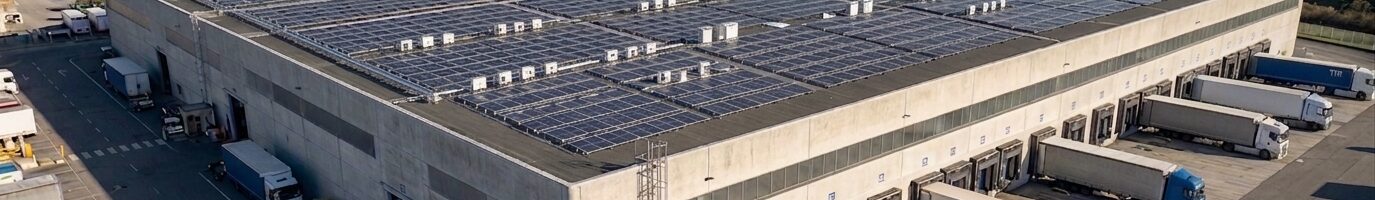 Impianto fotovoltaico sul tetto di un magazzino logistico con baie di carico
